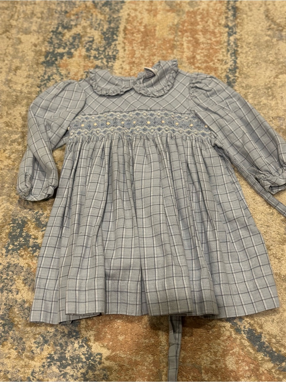 Blue Plaid Smocked Peter Pan Dress for Girls